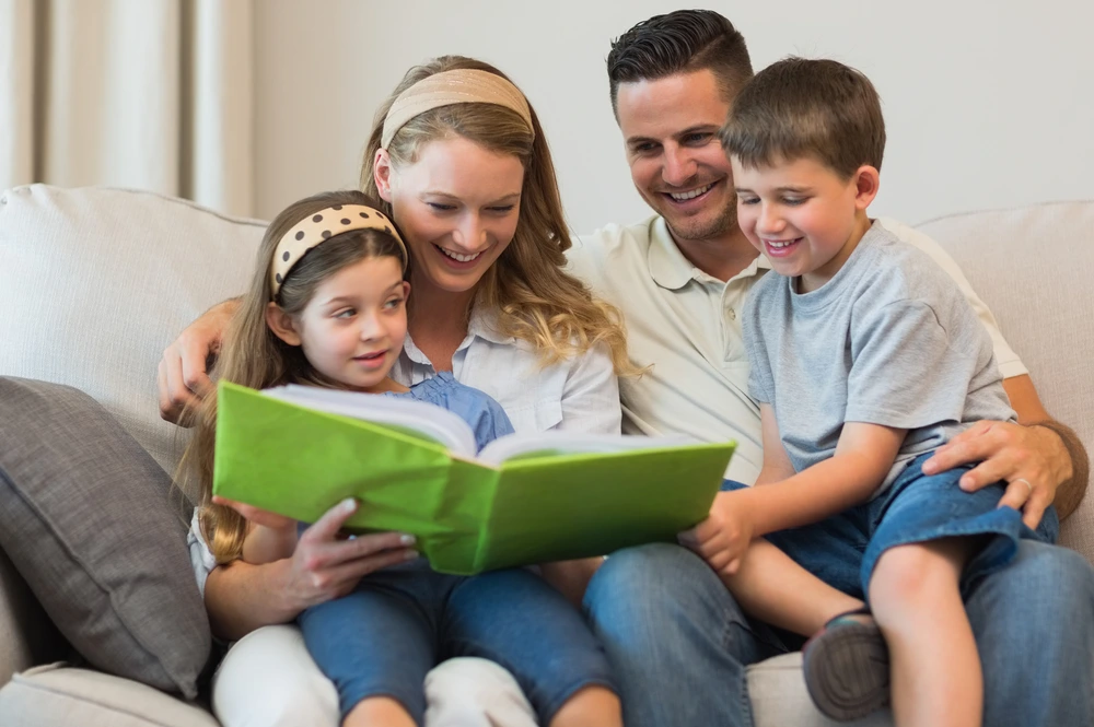 Mother reading with children